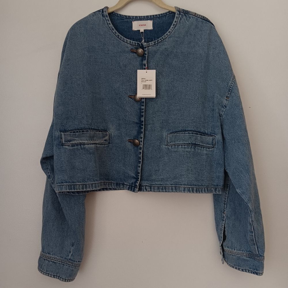 Xirena Blue Jay Paley Cropped Denim Jacket - Size L Transitional NWT Streetwear - Picture 2 of 10